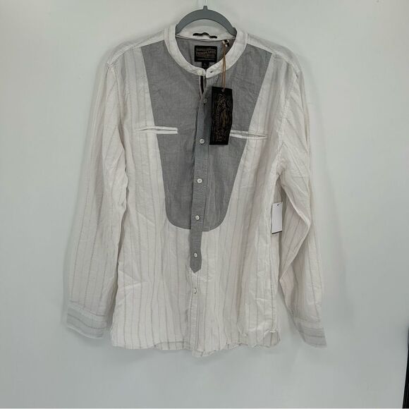 NWT Men's Third and Army Deadstock Collared White Striped Grey Shirt Large
